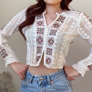 Zara Embroidered Cropped Blouse
